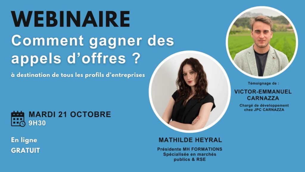 WEBINAIRE comment gagner des appels d’offres – Mathilde Heyral et Victor-Emmanuel Carnazza, mardi 21 octobre à 9h30